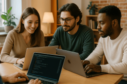 gruppo di persone giovani mentre lavorano con il loro laptop in un loft